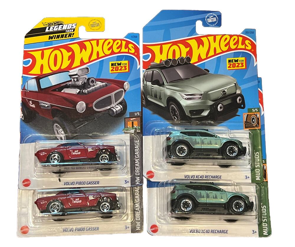 Lot 4x 2023 Hot Wheels Volvo P1800 Gasser Red XC40 Recharge Mud Dream Garage